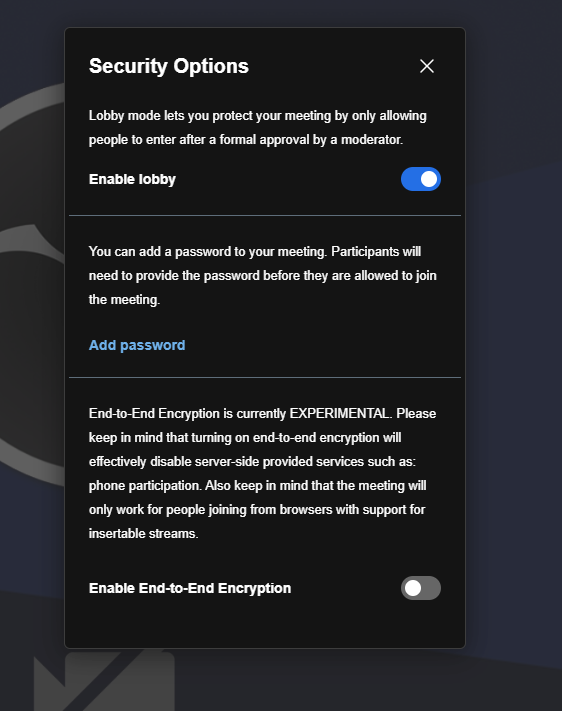 Enable Lobby option in FTJ Pro meeting settings