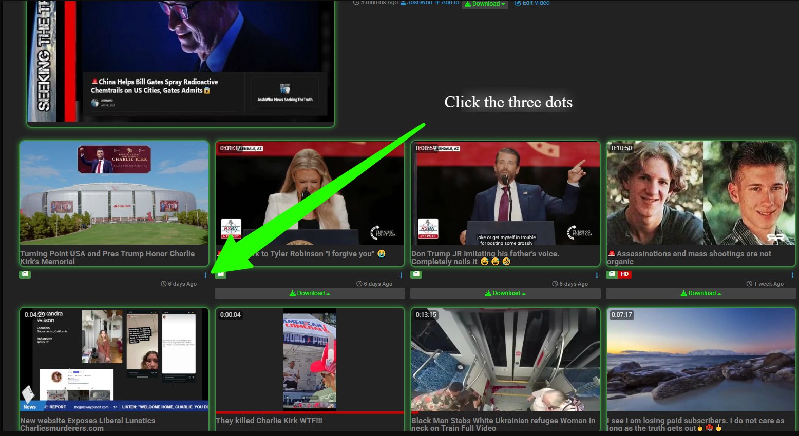 Video options menu with three dots