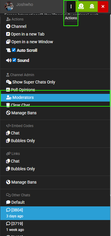 Triple dot Actions menu in FTJ Pro chat
