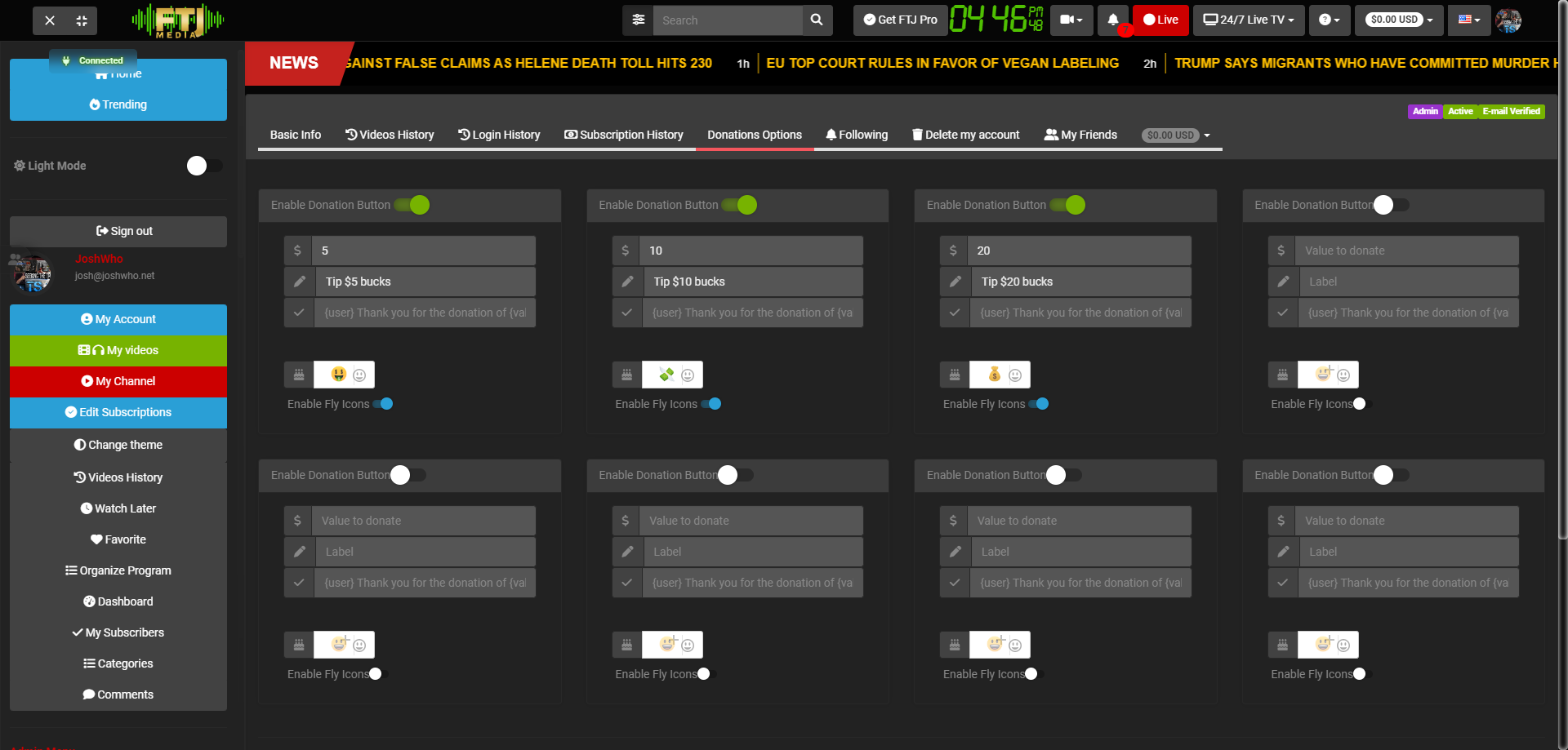 Customizable tip/donation buttons in FTJ Pro