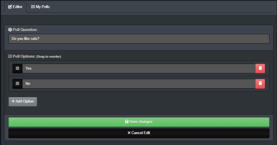 Poll creation form in FTJ Pro chat