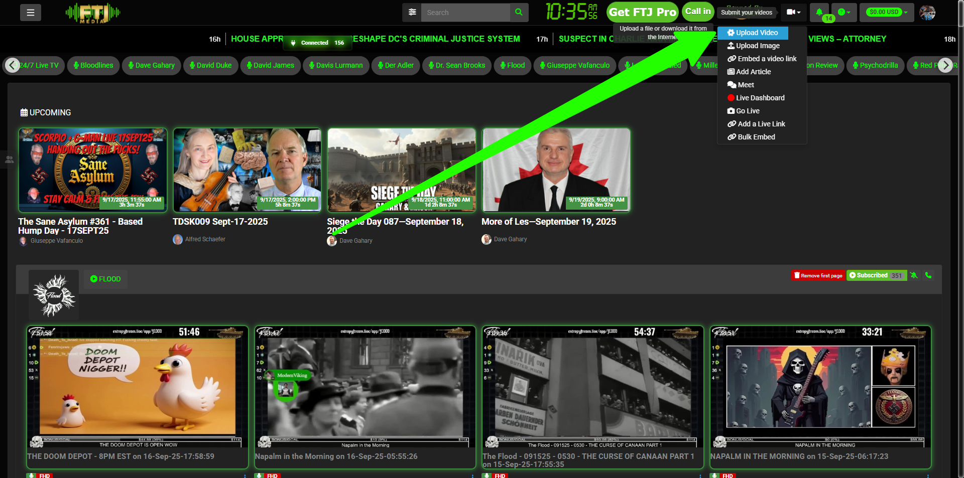 Select the Upload Video option