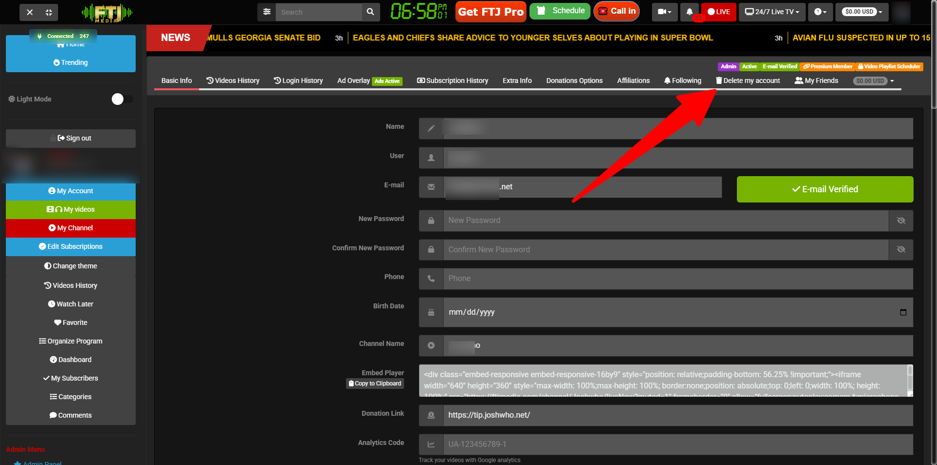 Delete Account option in My Account Dashboard