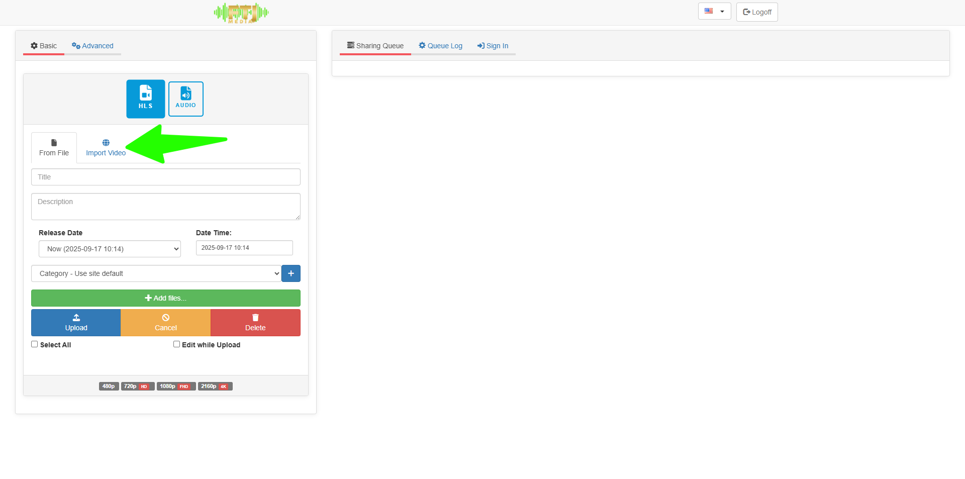 Click the Import Video button