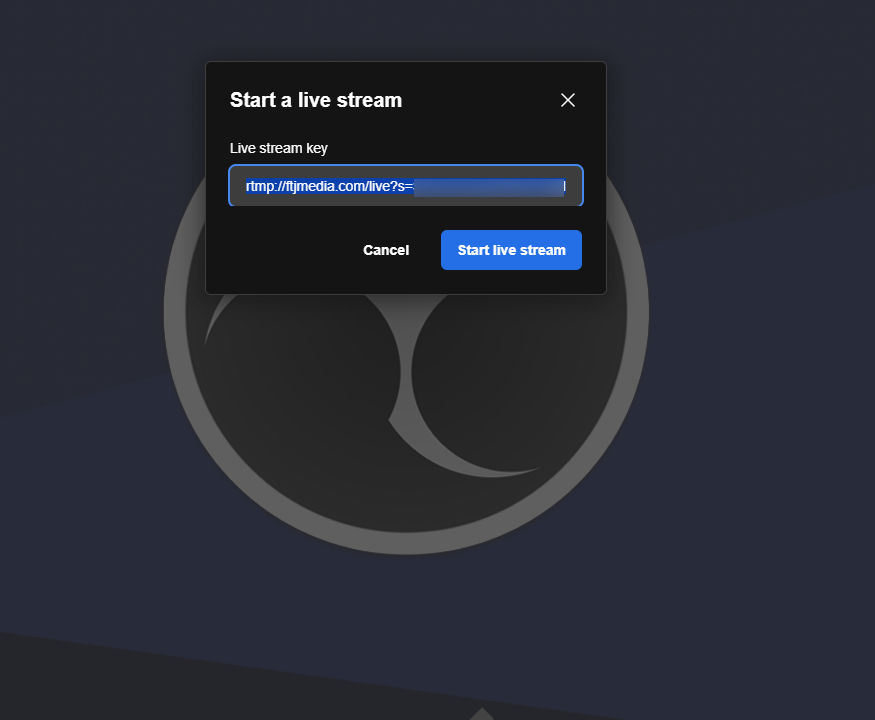 Replacing stream key in the Go Live settings