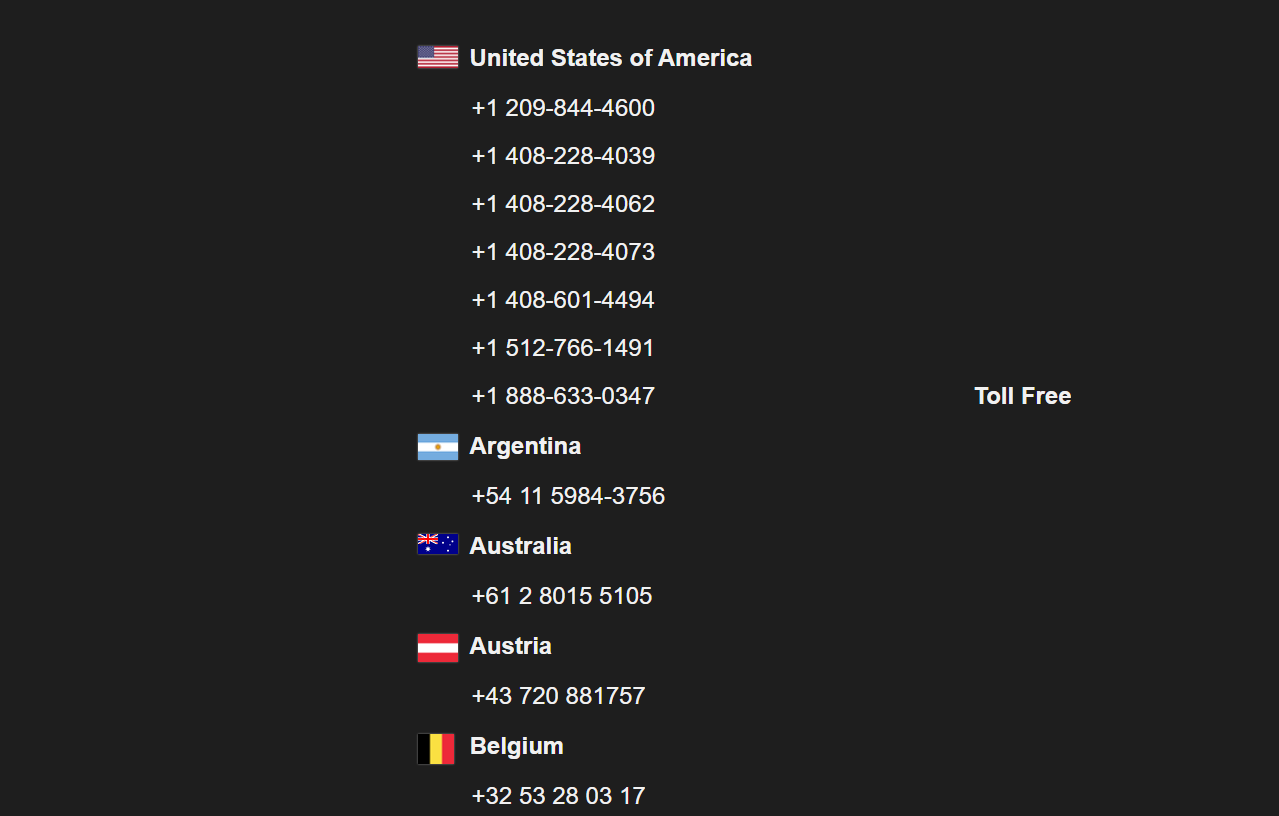 More Numbers list with worldwide and toll-free options