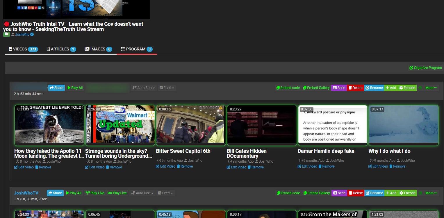 Channel page showing new playlist tab