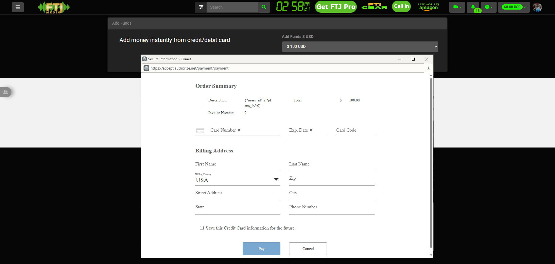 Credit card payment form