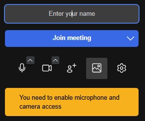 Join meeting screen with audio/video permissions