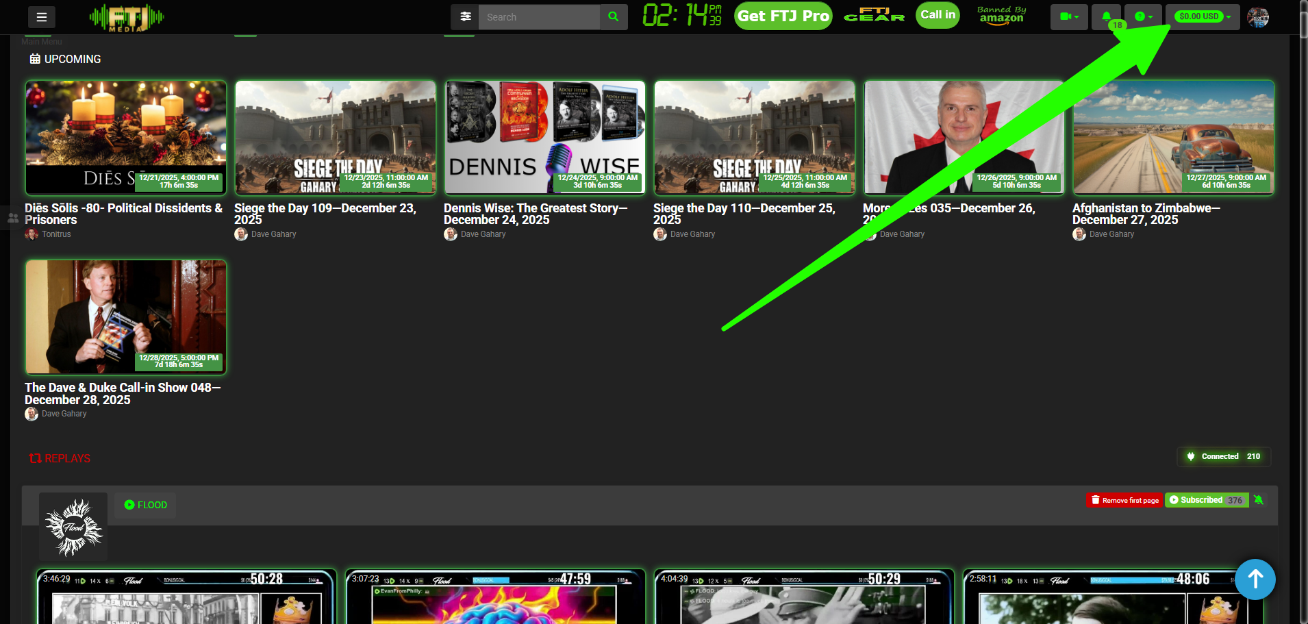 Green dropdown for wallet options